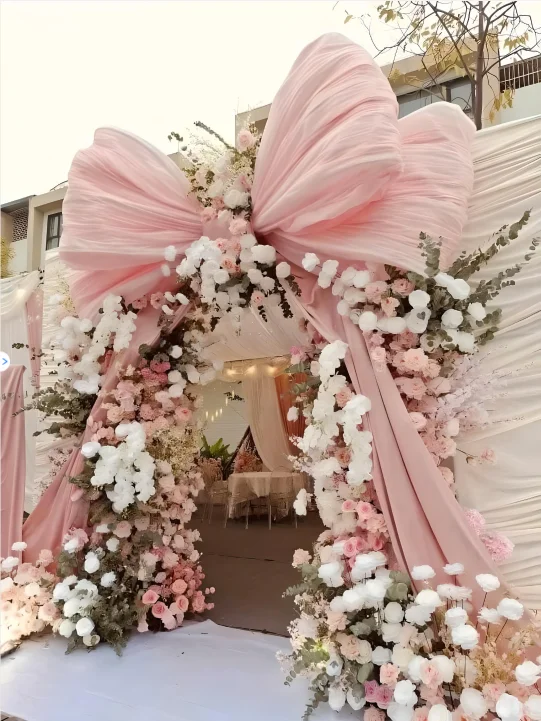 Cổng hoa đám cưới nơ hồng