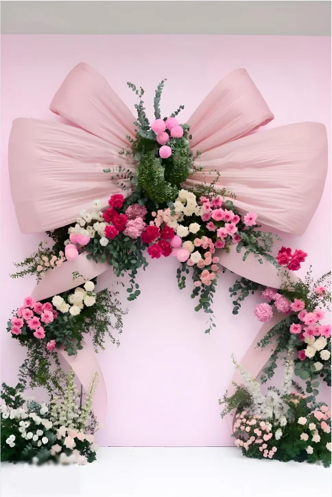 Backdrop đám cưới nơ hồng