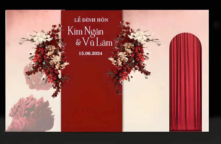 Phông Ăn Hỏi Màu Đỏ Kết Hợp Họa Tiết Cành Lá