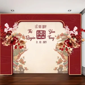 Các mẫu phông ăn hỏi màu đỏ họa tiết rồng phượng