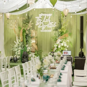 Phông rạp cưới màu xanh cốm hiện đại